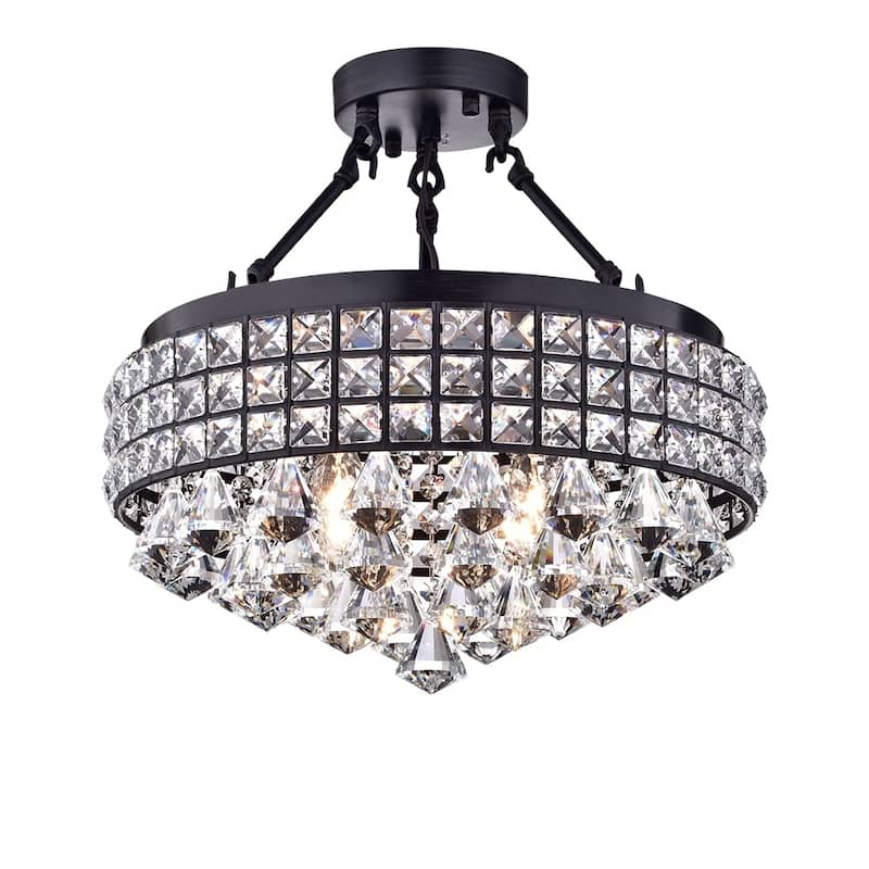 Rashawn Antique Bronze 4-Light Semi-flush Mount with Crystal Shade