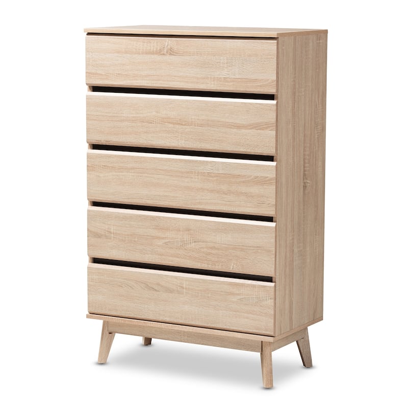 Mid-Century Oak and Dark Grey 5-Drawer Chest by Baxton Studio