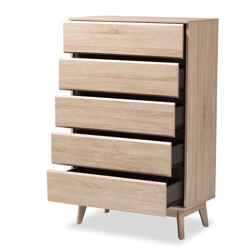 Mid-Century Oak and Dark Grey 5-Drawer Chest by Baxton Studio