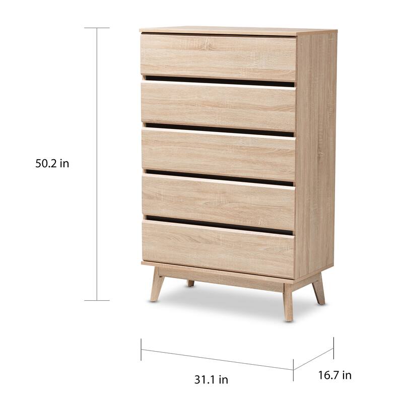 Mid-Century Oak and Dark Grey 5-Drawer Chest by Baxton Studio