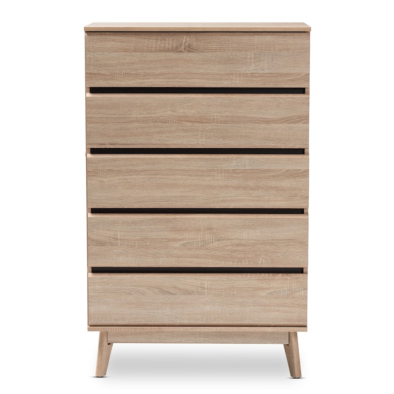 Mid-Century Oak and Dark Grey 5-Drawer Chest by Baxton Studio