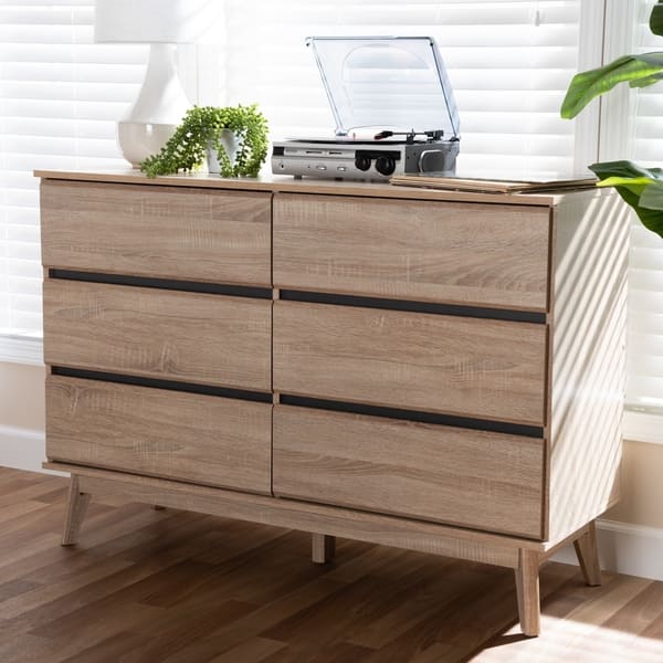 Baxton Studio Mid-Century Dark Grey 6-Drawer Dresser by, Brown