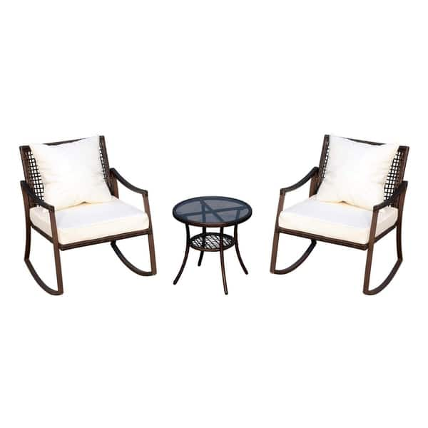 Outsunny 3 Piece Outdoor Outdoor Pe Rattan Wicker Patio Rocking Chair Set With Accent Table Brown On Sale Overstock 22293211