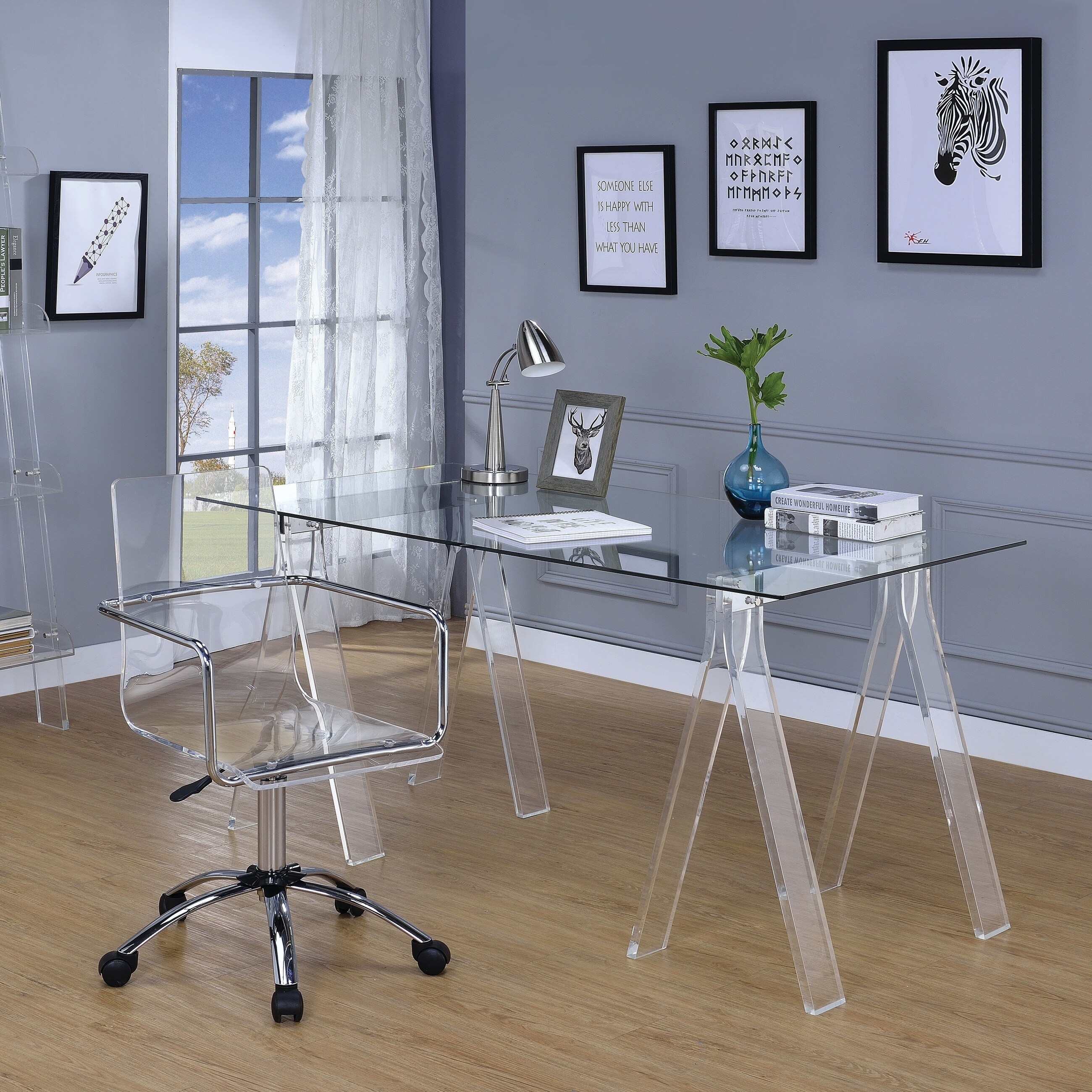 Shop Amaturo Clear Acrylic Sawhorse Writing Desk On Sale