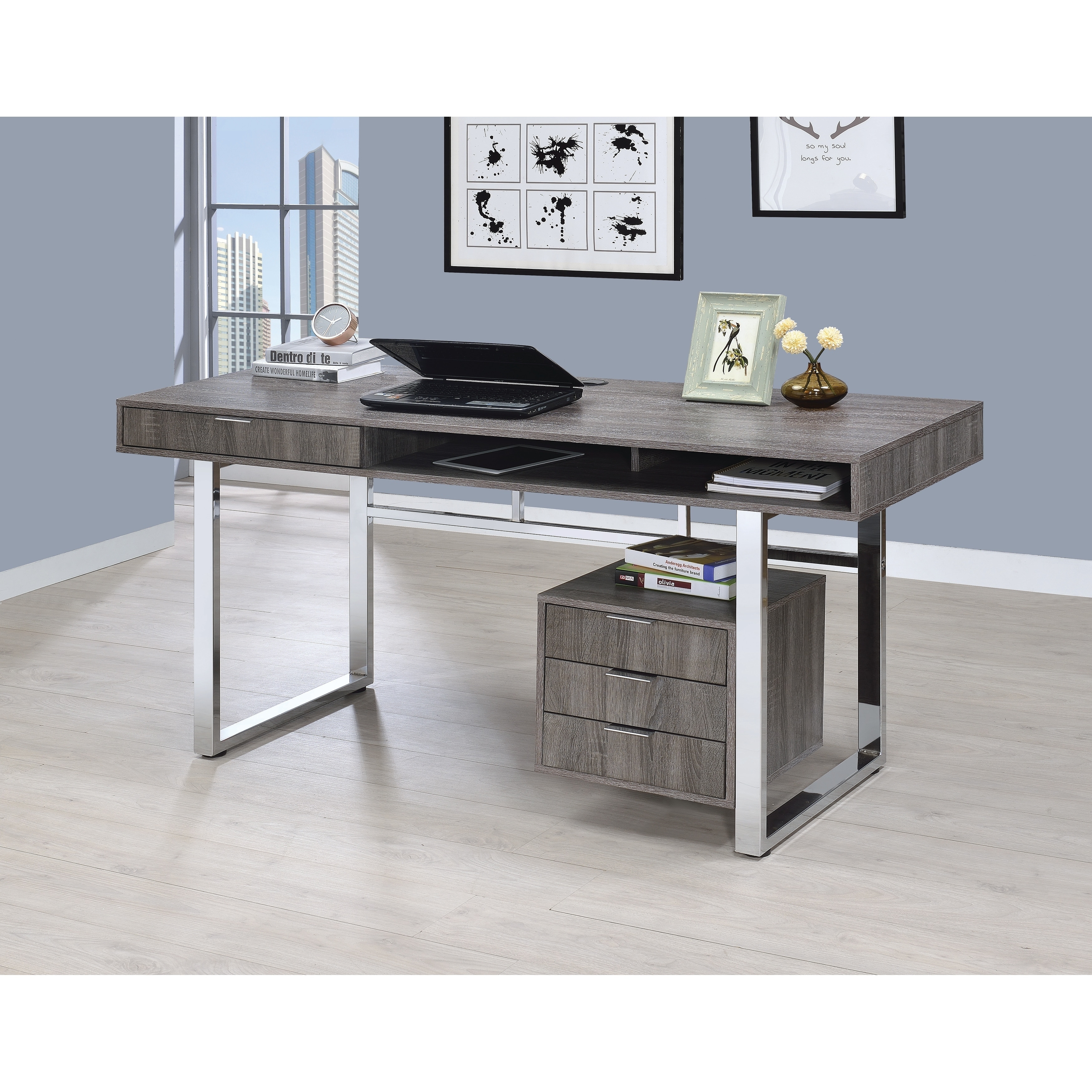 Shop Contemporary Weathered Grey Writing Desk Overstock 22299661