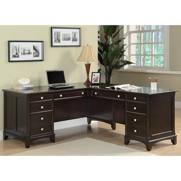 Shop Garson Cappuccino L Shaped Office Desk Overstock 22299691