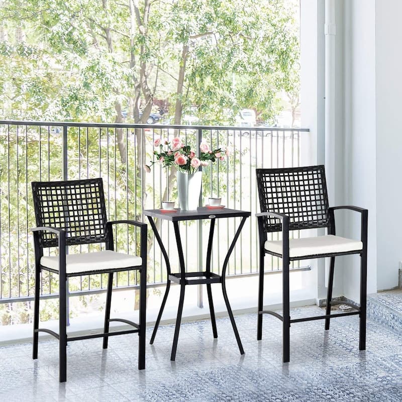 Outsunny Steel/ PE Rattan 3-piece Outdoor Bar-style Bistro Set