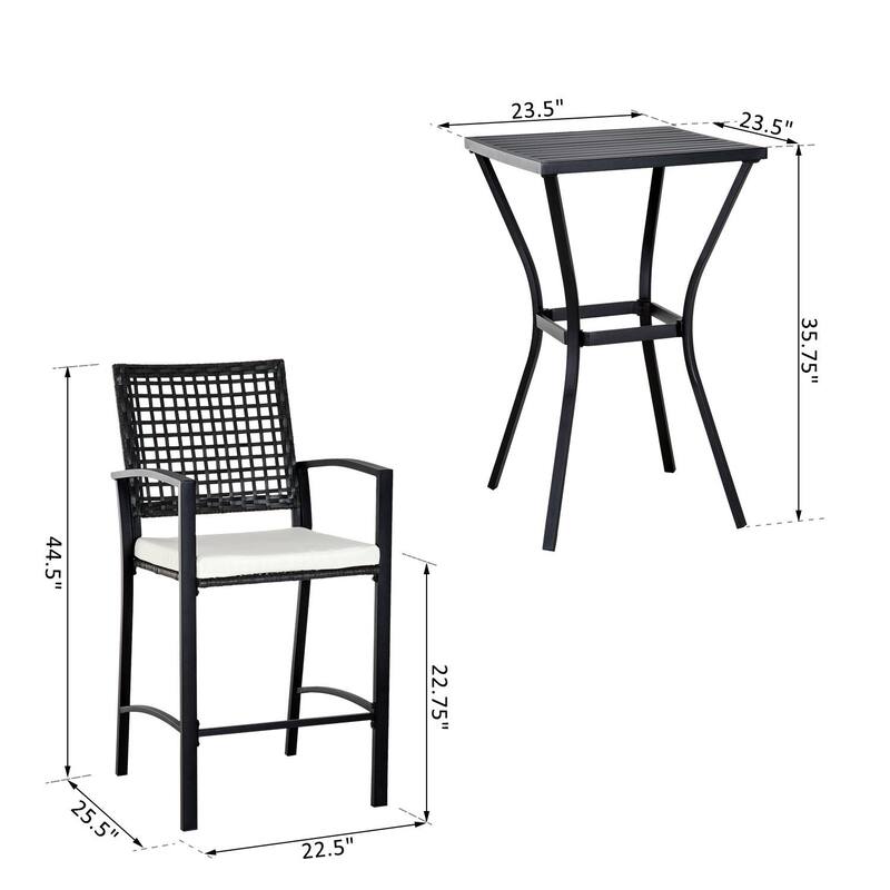 Outsunny Steel/ PE Rattan 3-piece Outdoor Bar-style Bistro Set
