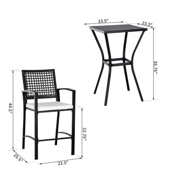 Shop Outsunny 3 Piece Outdoor Patio Rattan Wicker Bistro Furniture