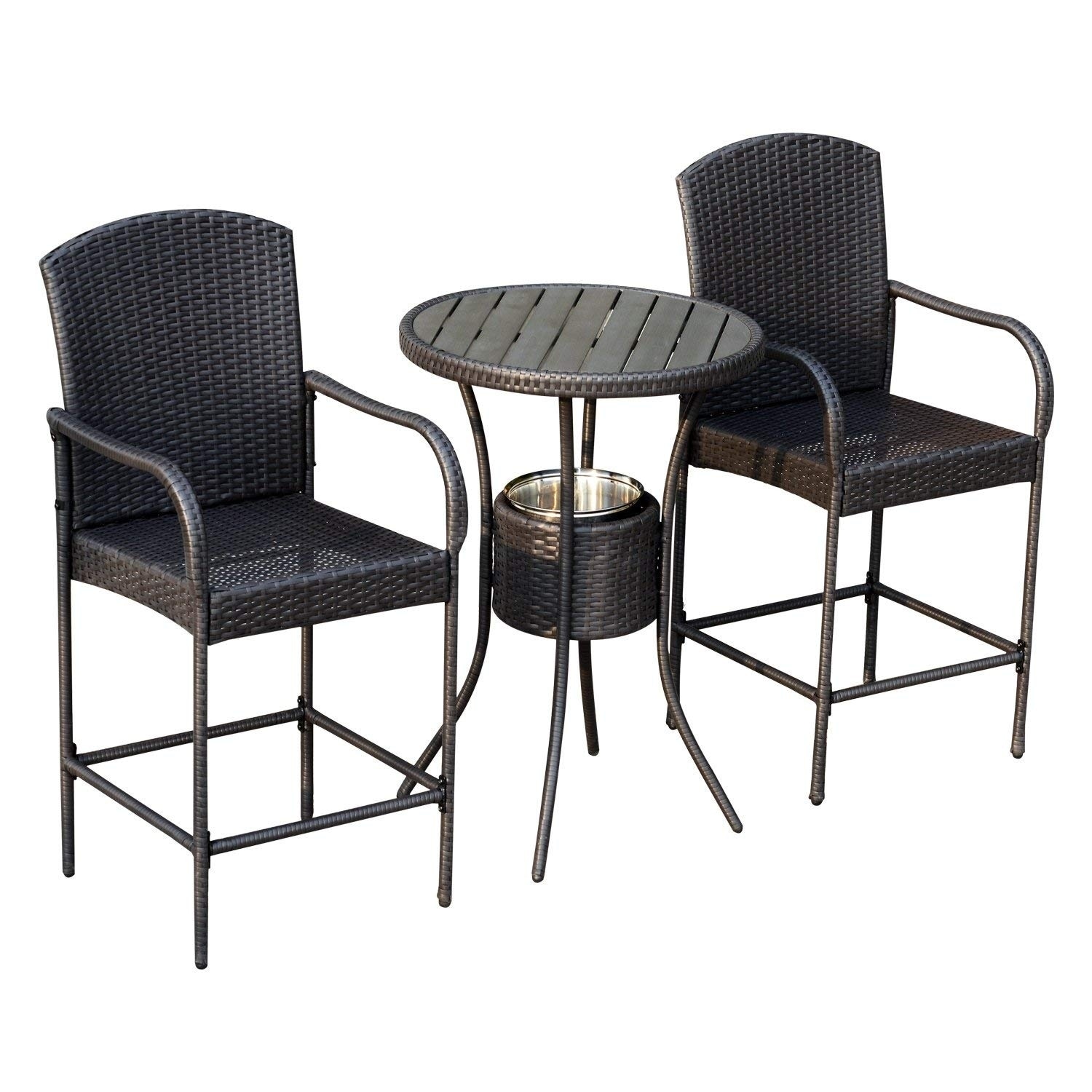 grey rattan bar set with ice bucket