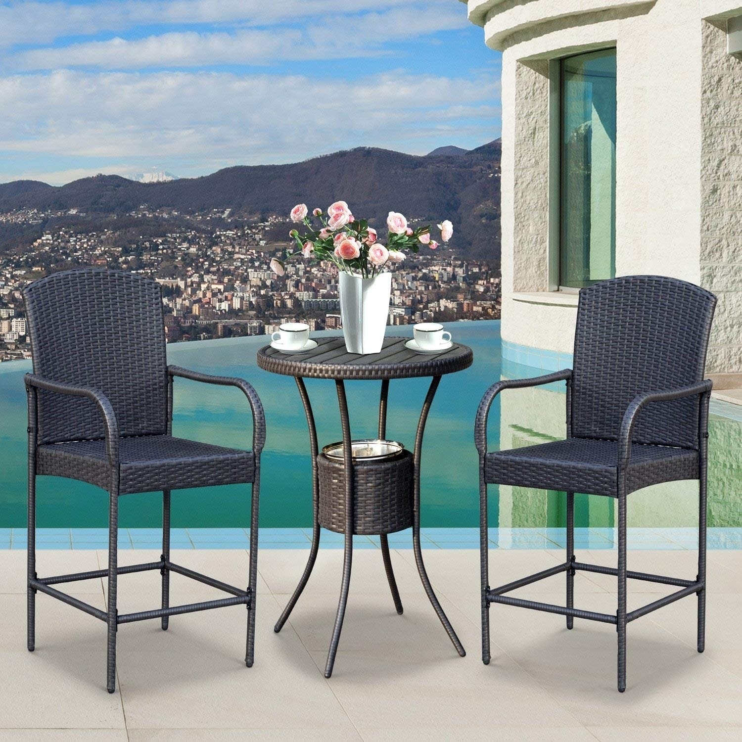 outsunny 3 piece bar outdoor patio pub table chairs set