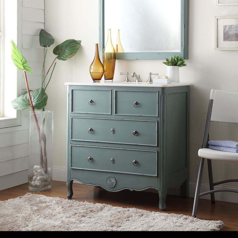 34" Benton Collection VIntage Blue Daleville Bathroom Sink Vanity - N/A