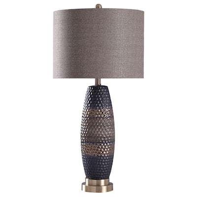 StyleCraft Laughlin Ceramic Table Lamp - Small - Charcoal, Copper/Gold, Silver, Brown/Grey Finish - Brown Hardback Fabric Shade