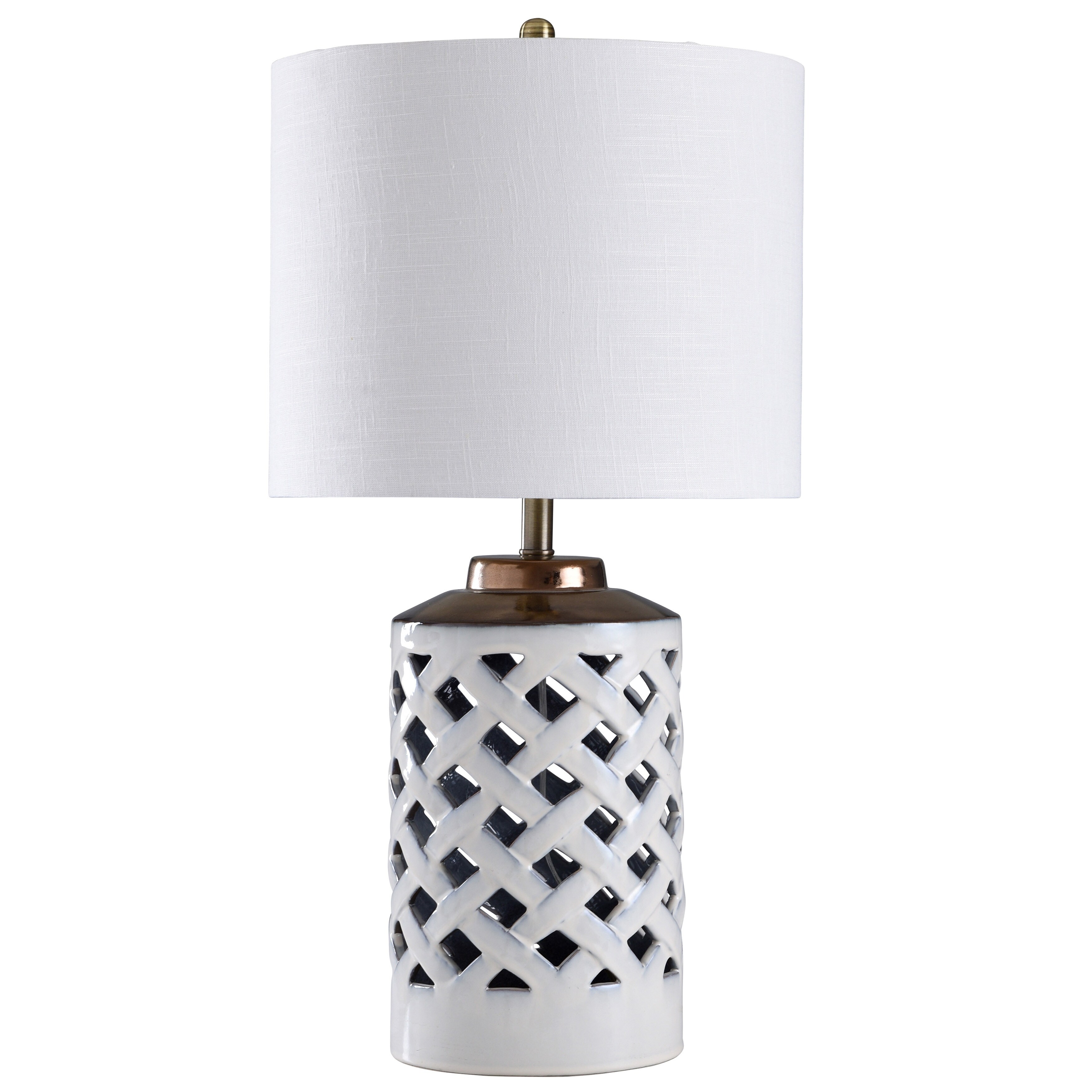 silver table lamp with white shade