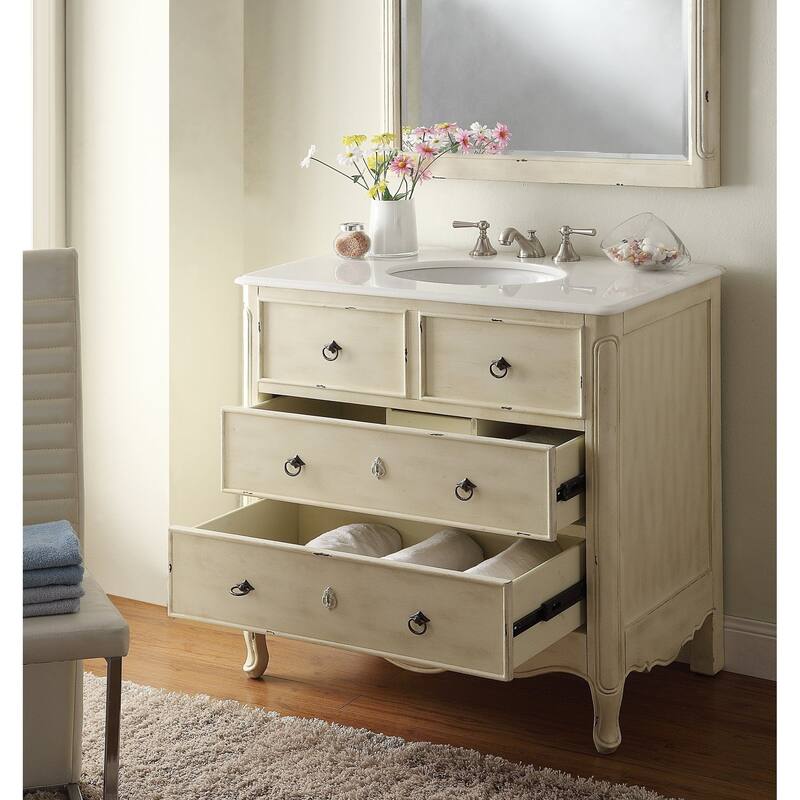 34" Benton Collection Distressed Cream Daleville Bathroom Sink Vanity