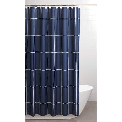 Sparrowhawk Brandon Twill Blue/White Shower Curtain with Coordinating Hook, 13-Piece Set