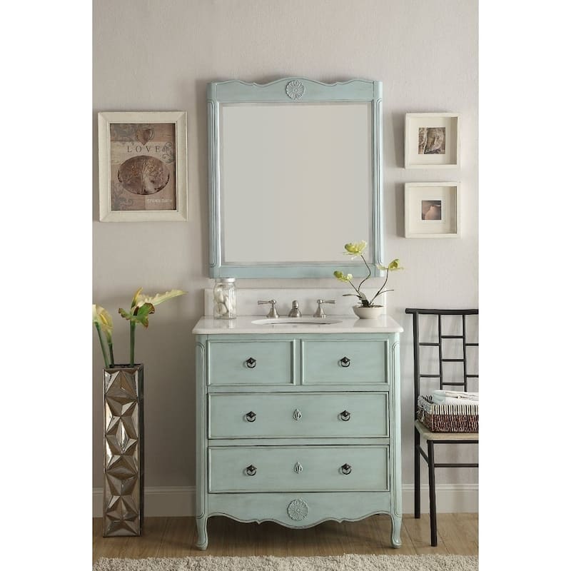34" Benton Collection Light Blue Daleville Bathroom Sink Vanity - Mirror Included