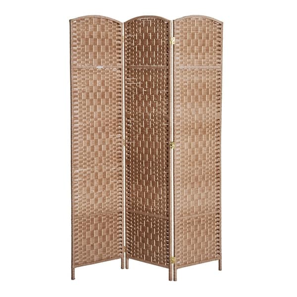 slide 2 of 7, HomCom 6' Tall Wicker Weave Three Panel Room Divider Privacy Screen - Natural Blonde Wood