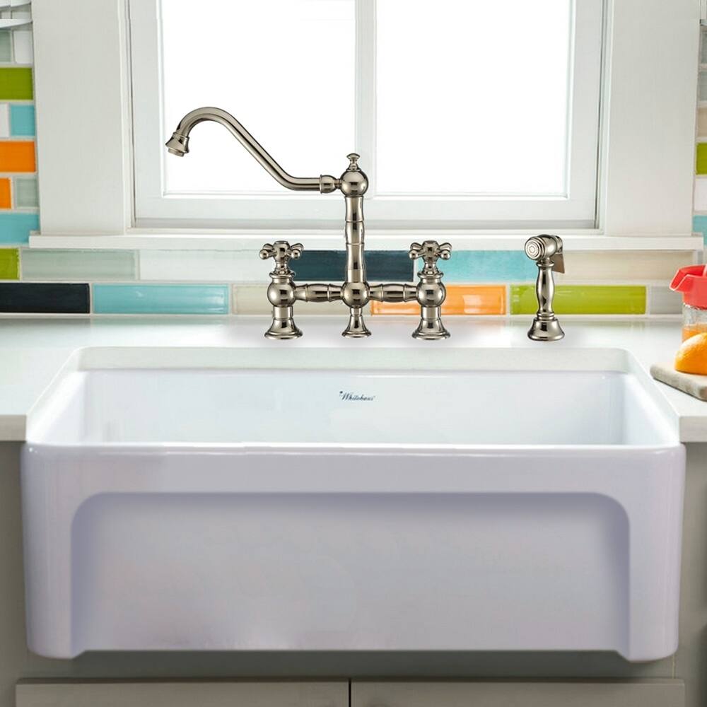 Whitehaus Collection Fireclay 30" Sink with Elegant Beveled Front Apron on one side and Decorative 2" Lip Plain on Opposite Side