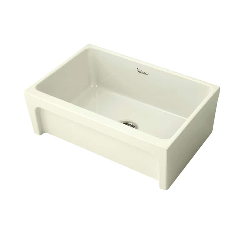 Whitehaus Collection Fireclay 30" Sink with Elegant Beveled Front Apron on one side and Decorative 2" Lip Plain on Opposite Side