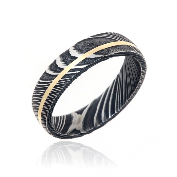 Damascus Steel Wedding Bands USA Made 14k Gold Rings Damascus Rings - Black