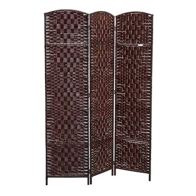 HomCom 6' Tall Wicker Weave Three Panel Room Divider Privacy Screen - Chestnut Brown