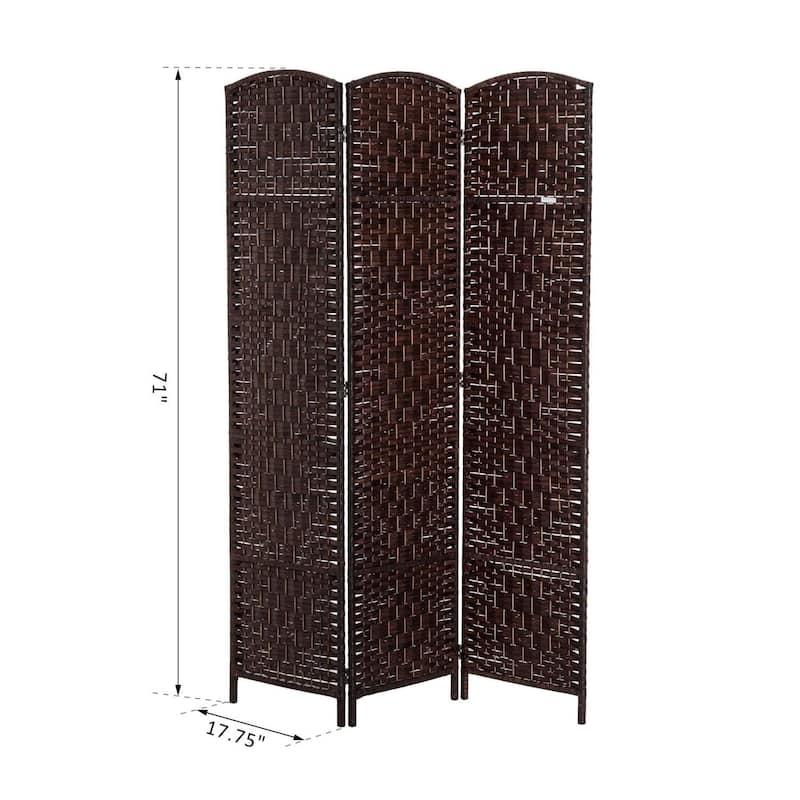 HomCom 6' Tall Wicker Weave Three Panel Room Divider Privacy Screen - Chestnut Brown