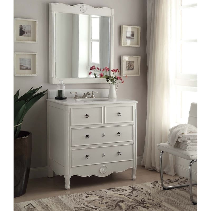 34" Benton Collection Antique White Daleville Bathroom Sink Vanity - Mirror Included