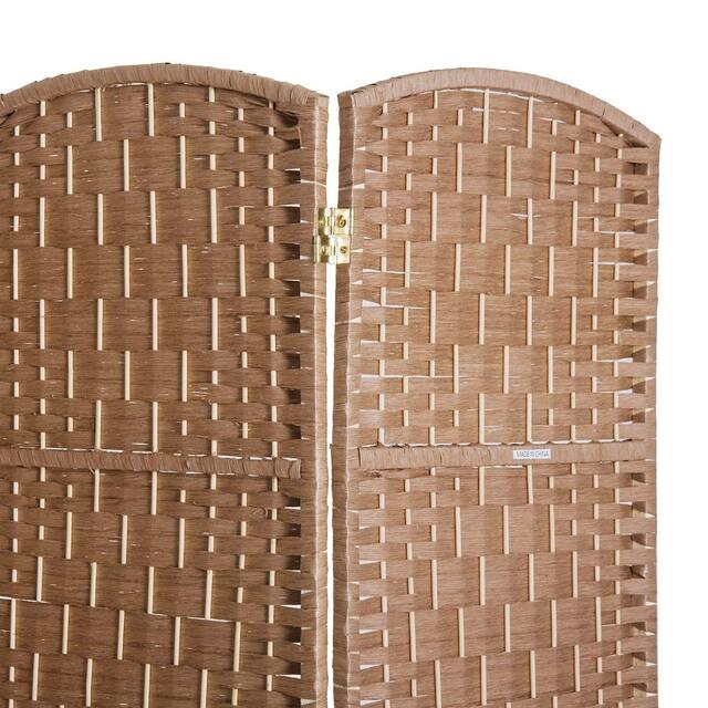 HomCom 6' Tall Wicker Weave Four Panel Room Divider Privacy Screen - Natural Blonde Wood