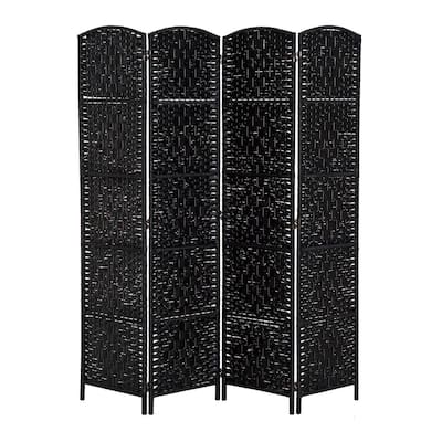 HomCom 6' Tall Wicker Weave Four Panel Room Divider Privacy Screen - Black Wood