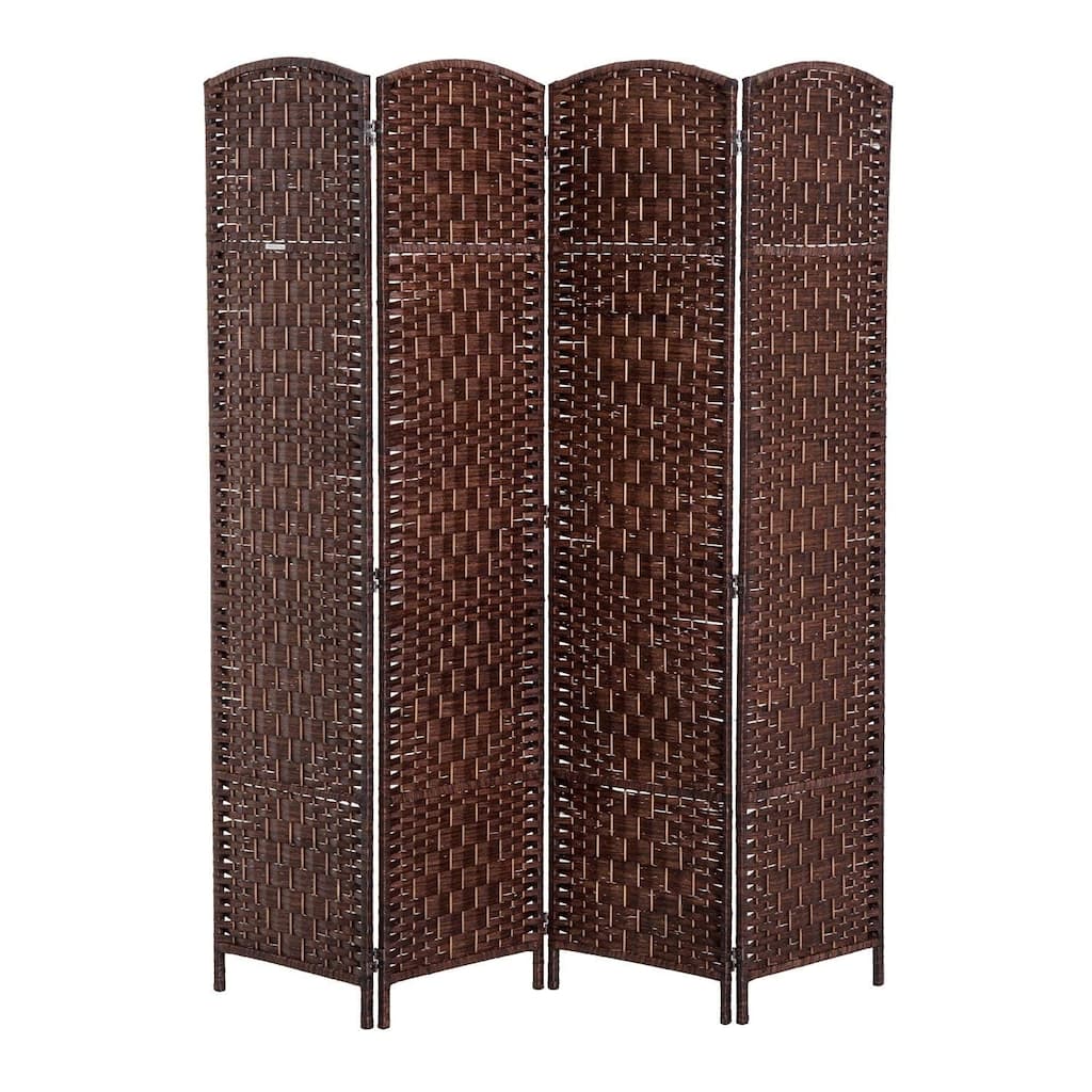 HomCom 6' Tall Wicker Weave Four Panel Room Divider Privacy Screen - Chestnut Brown