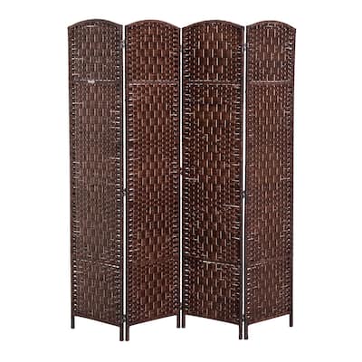 HomCom 6' Tall Wicker Weave Four Panel Room Divider Privacy Screen - Chestnut Brown