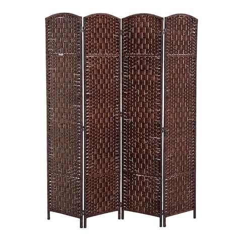 HomCom 6' Tall Wicker Weave Four Panel Room Divider Privacy Screen - Chestnut Brown