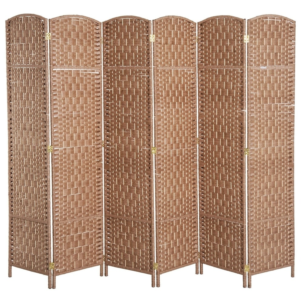 6Ft Dark Coffee Room Dividers Tall Extra Wide 19 Woven Fiber Folding Privacy Screens Panel Partition /& Wall Divider,Space Seperate Decorative Screen Panel,Double Hinged,Freestanding- 8 Panel