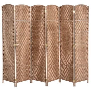 HomCom 6' Tall Wicker Weave Six Panel Room Divider Privacy Screen - Natural Blonde Wood