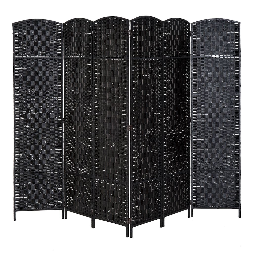 HomCom 6' Tall Wicker Weave Six Panel Room Divider Privacy Screen - Black Wood