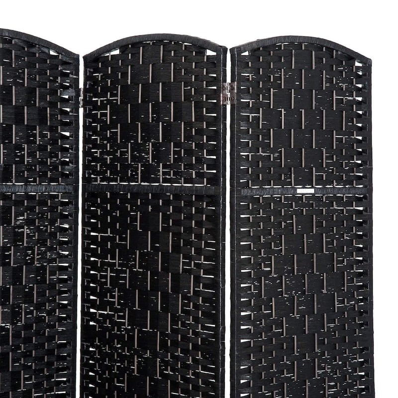 HomCom 6' Tall Wicker Weave Six Panel Room Divider Privacy Screen - Black Wood