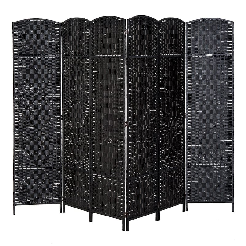 HomCom 6' Tall Wicker Weave Six Panel Room Divider Privacy Screen - Black Wood