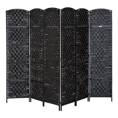 HomCom 6' Tall Wicker Weave Six Panel Room Divider Privacy Screen - Black Wood