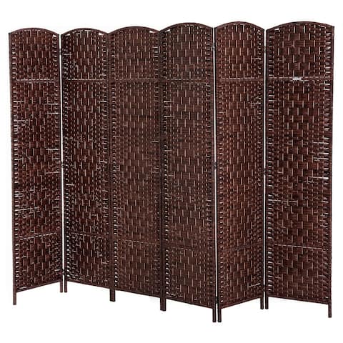 HomCom 6' Tall Wicker Weave Six Panel Room Divider Privacy Screen - Chestnut Brown