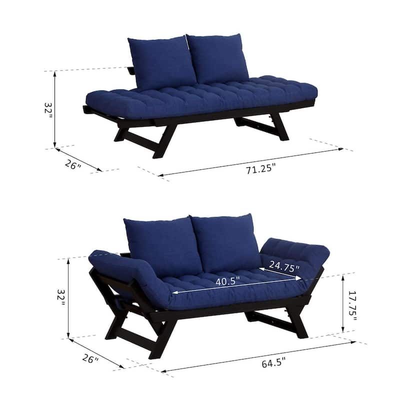 Single Person 3 Position Convertible Couch Chaise Lounger Sofa Bed
