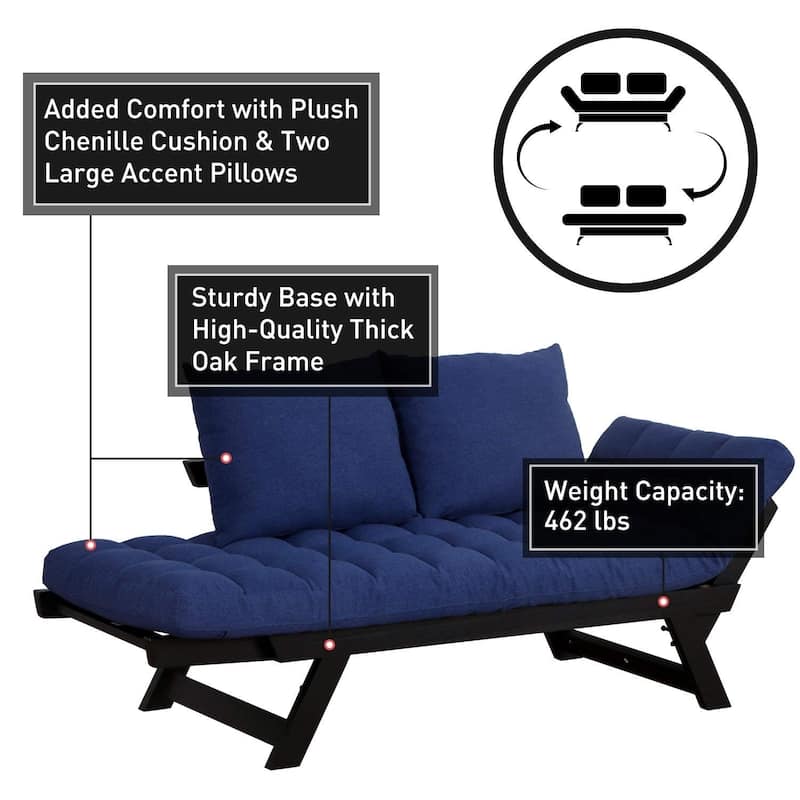 Single Person 3 Position Convertible Couch Chaise Lounger Sofa Bed