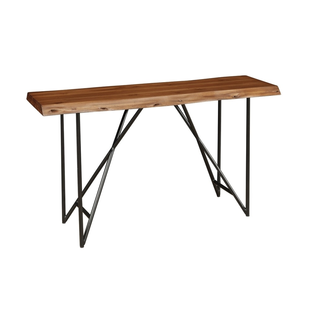 Alpine Furniture Light Walnut Finish Wood/Metal Live Edge Sofa/Console Table