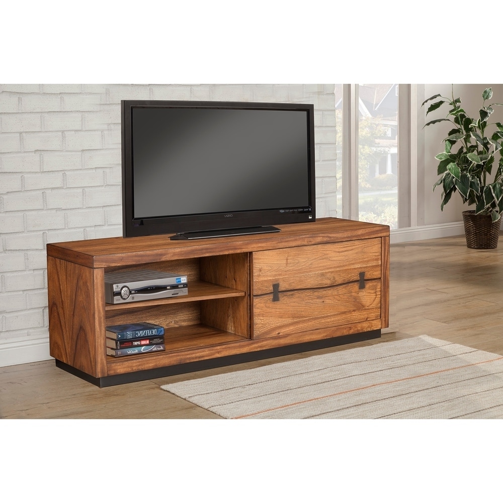 Alpine Furniture Live Edge Tobacco Mahogany TV Console and Cabinet Bench