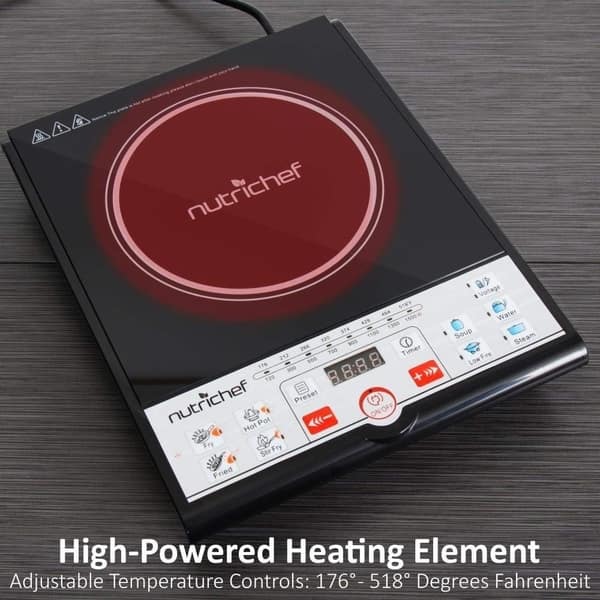 Nutrichef Induction Cooktop - 2 Glass Induction Burner Zones - Adjustable  Temperature Settings - 1800W Electric Induction Cooker - Digital Touch
