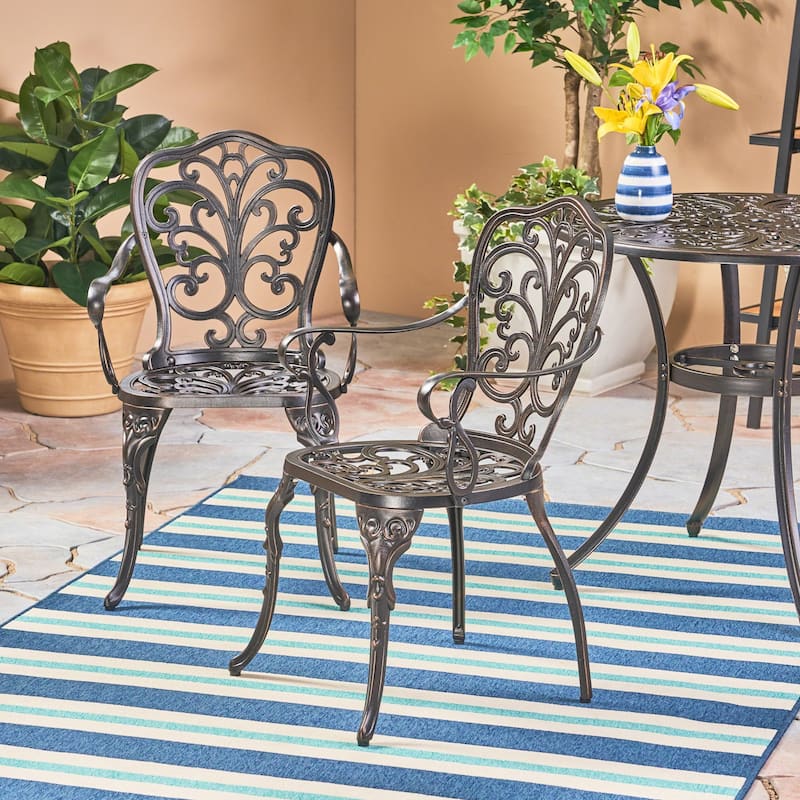 Viga Outdoor Cast Aluminum Dining Chair (Set of 2) by Christopher Knight Home - shiny copper