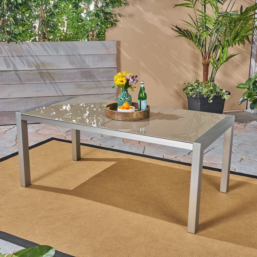 Rowan Outdoor Tempered Glass Dining Table with Aluminum Frame by Christopher Knight Home - 70.00"L x 35.43"W x 29.25"H