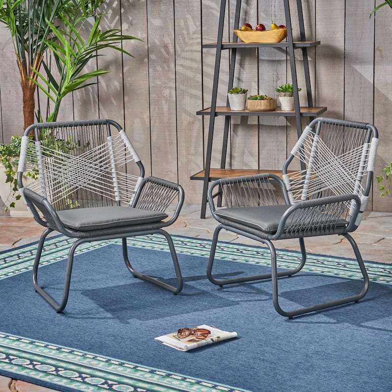 Idaho Outdoor Rope Club Chairs (Set of 2) by Christopher Knight Home - gray