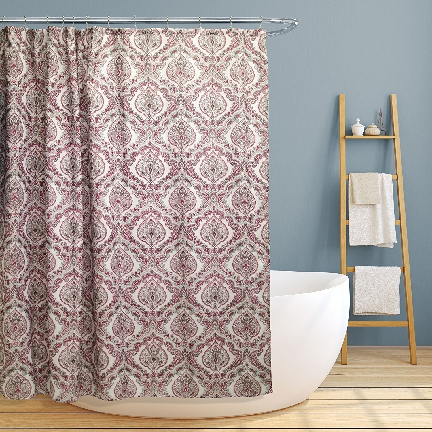 burgundy fabric shower curtain