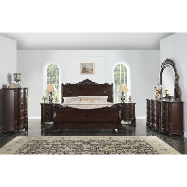Saillans Cherry Finish Solid Wood Construction Bedroom Set With Saillans Cherry Finish Solid Wood Construction Bedroom Set With Bed Dresser And Mirror 2